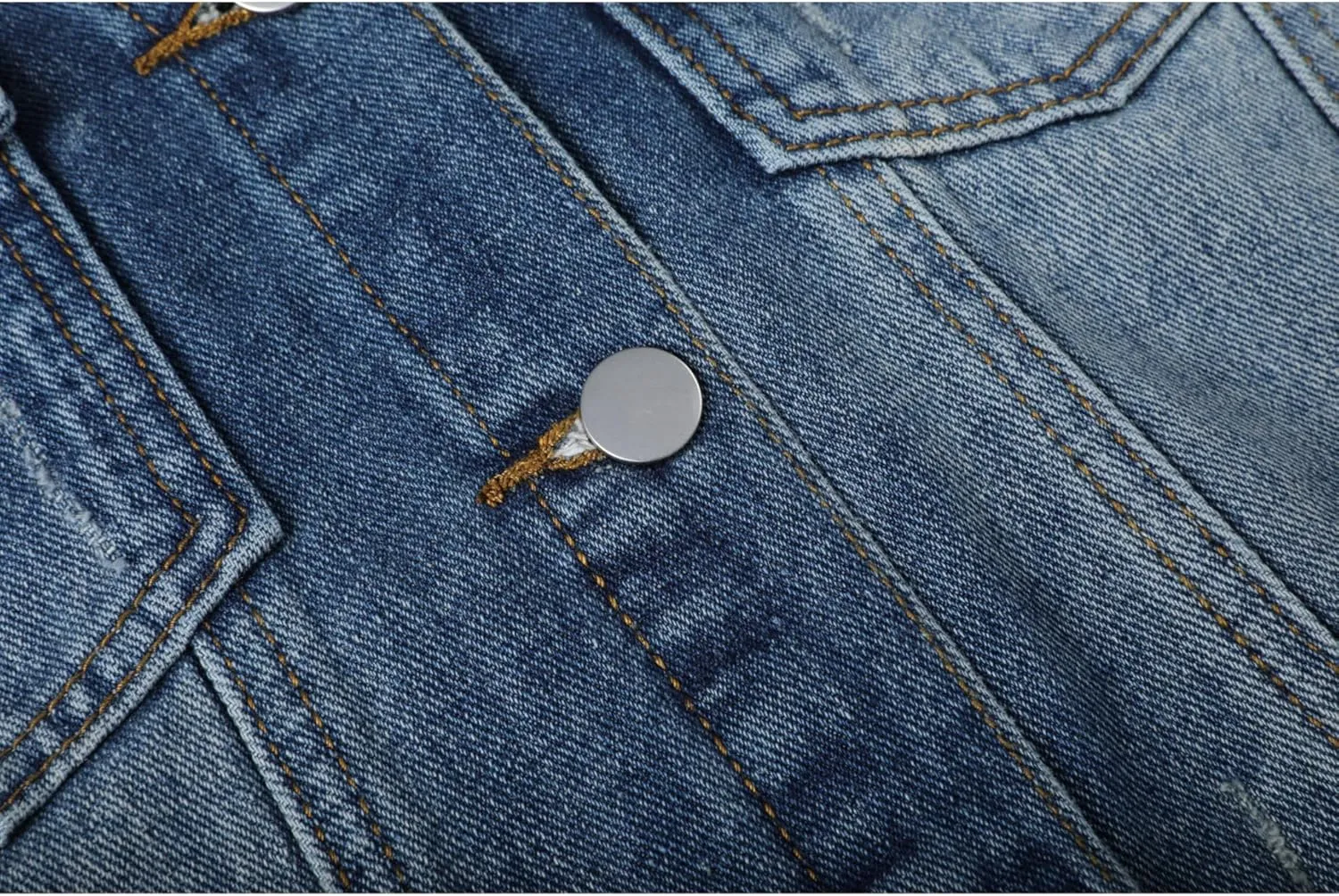 AMEBELLE Women's 3/4 Sleeve Strech Distress Slim Crop Denim Jean Trucker Jacket