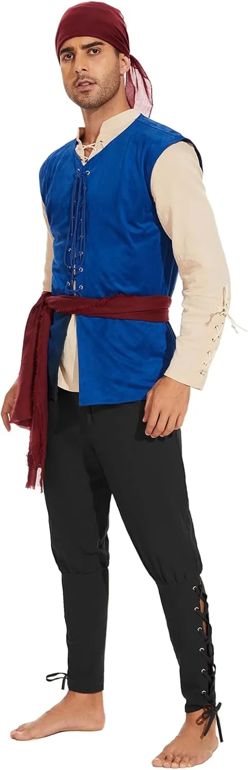 American Trends Renaissance Costume Men Renaissance Vest Costume Medieval Costumes Lace-up Waistcoat Halloween Pirate Vest