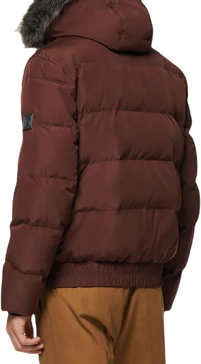 Andrew Marc Men's Short Quilted Inner Bib Attached Umbra Down Bomber with Hybrid Down Fill
