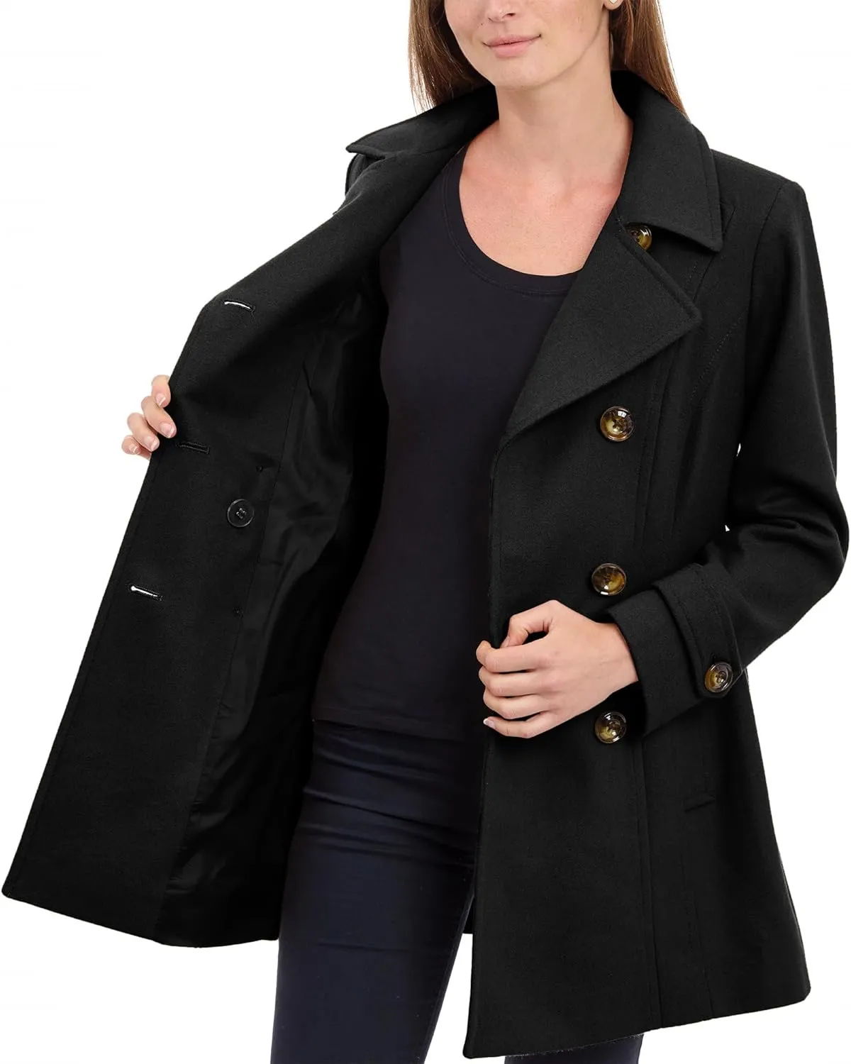 Anne Klein Women's Classic Double Breasted Wool Coat