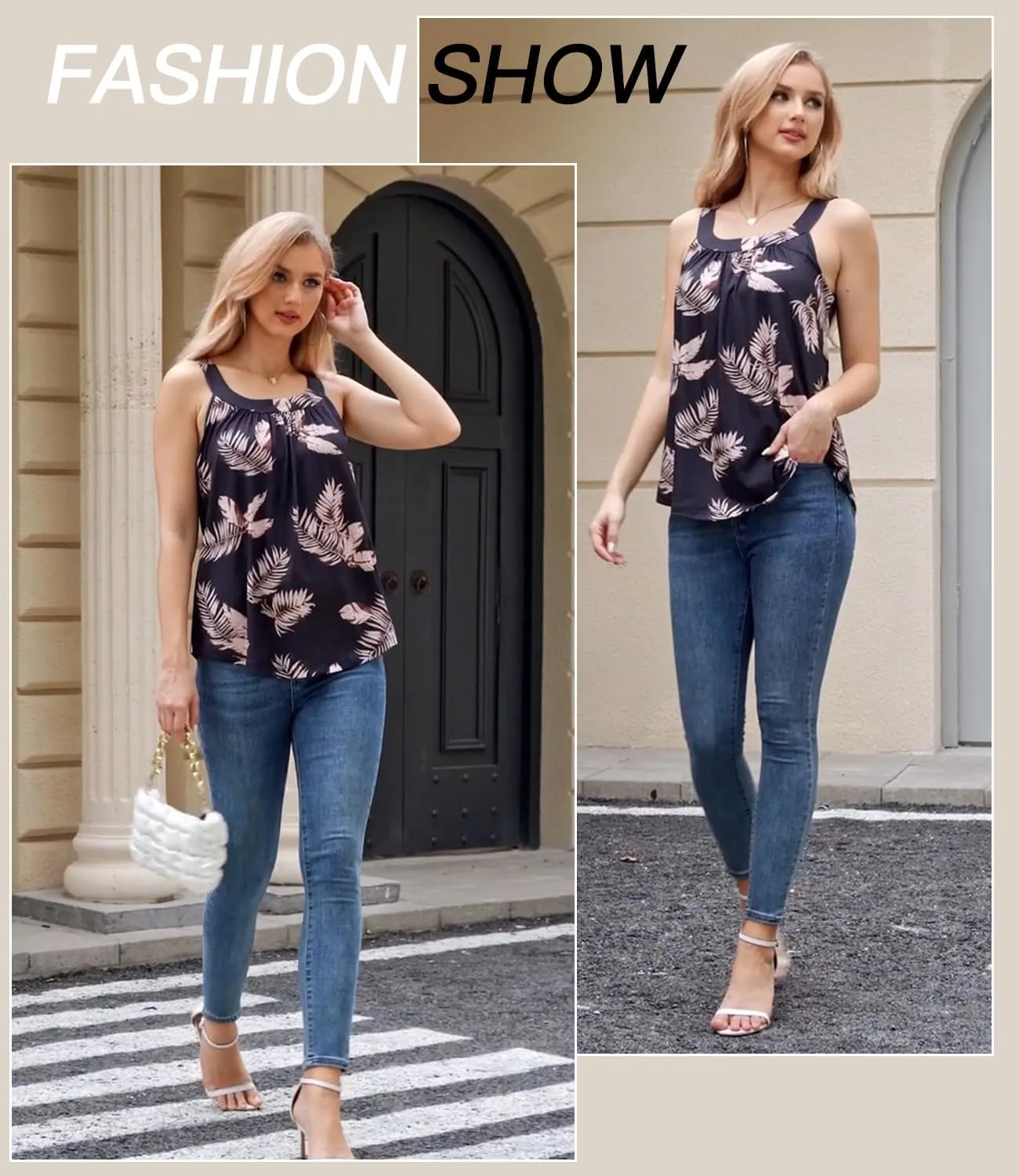 ANYFITTING Women's Built in Bra Tank Top 2025 Summer Trendy Tops Flowy Loose Fit Casual Halter Cami Camisole Outfits S-3XL