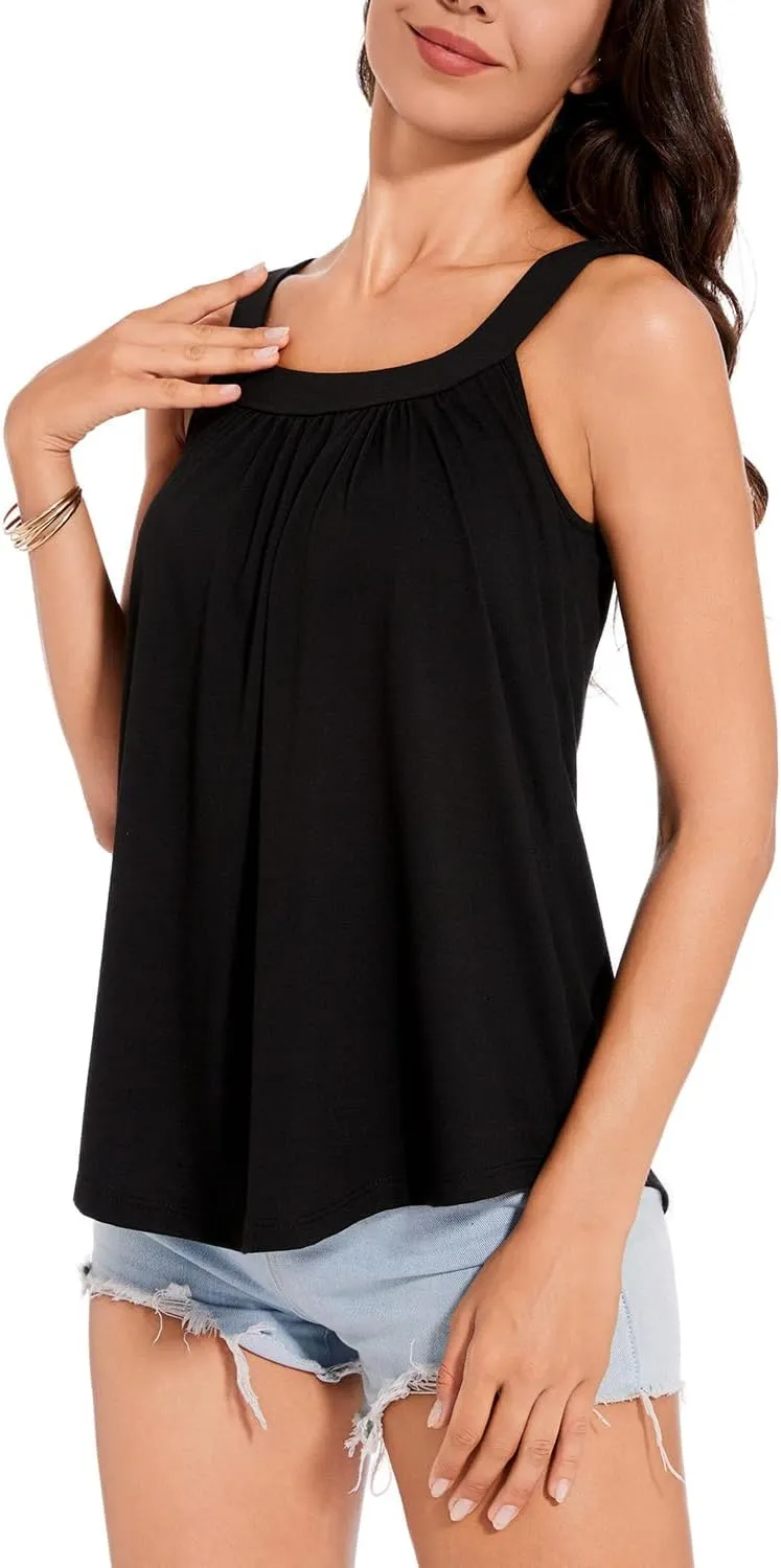 ANYFITTING Women's Built in Bra Tank Top 2025 Summer Trendy Tops Flowy Loose Fit Casual Halter Cami Camisole Outfits S-3XL