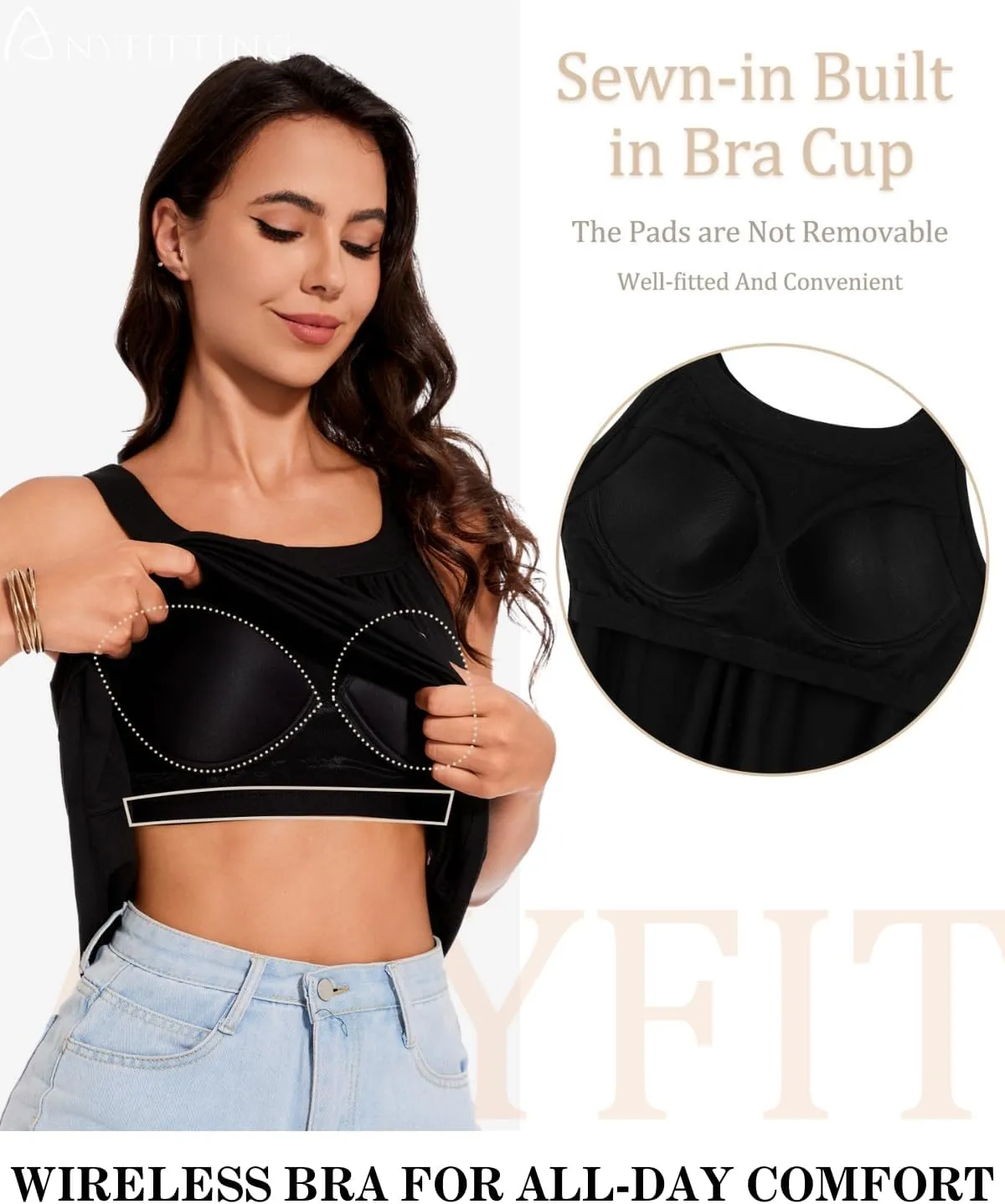 ANYFITTING Women's Built in Bra Tank Top 2025 Summer Trendy Tops Flowy Loose Fit Casual Halter Cami Camisole Outfits S-3XL