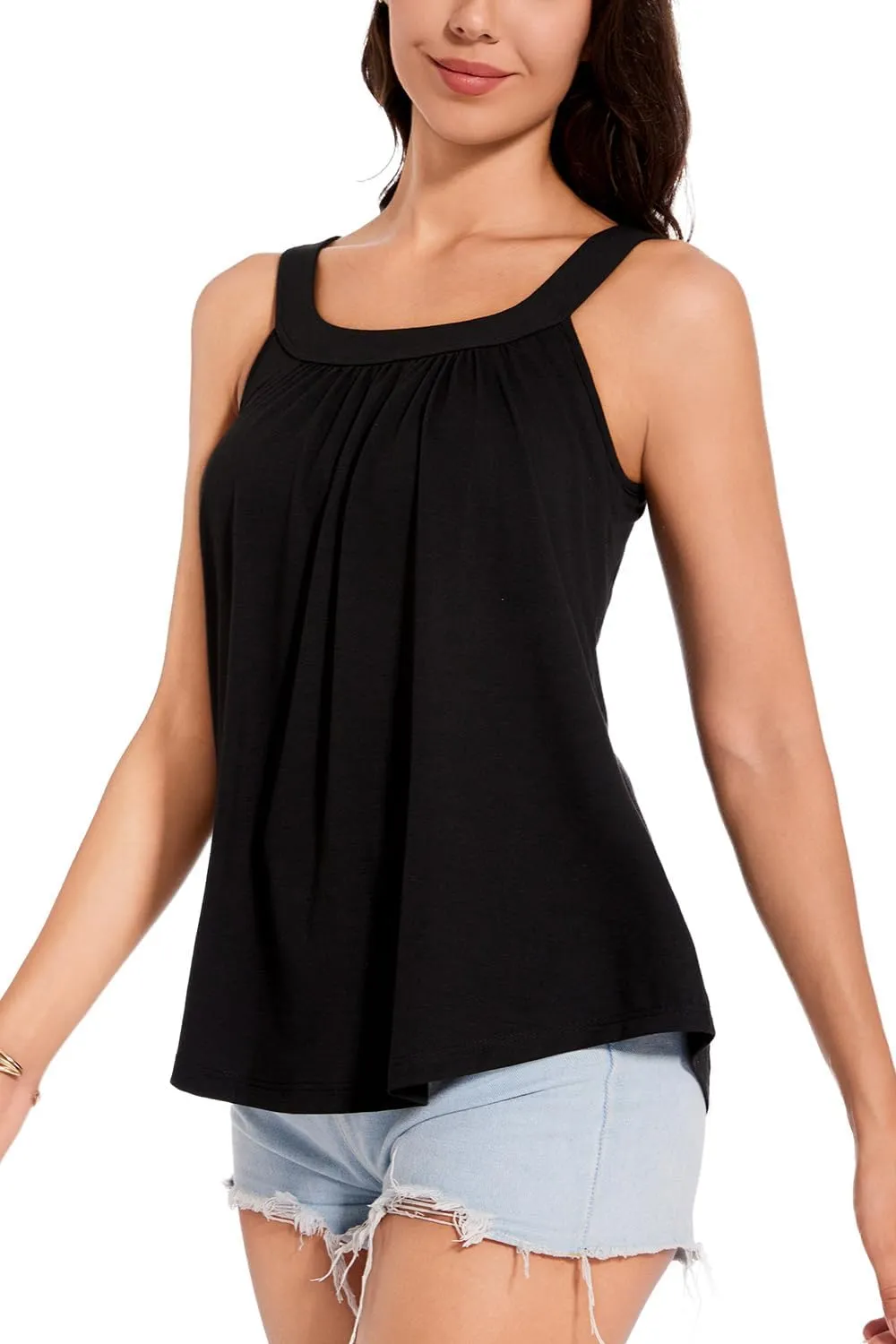 ANYFITTING Women's Built in Bra Tank Top 2025 Summer Trendy Tops Flowy Loose Fit Casual Halter Cami Camisole Outfits S-3XL