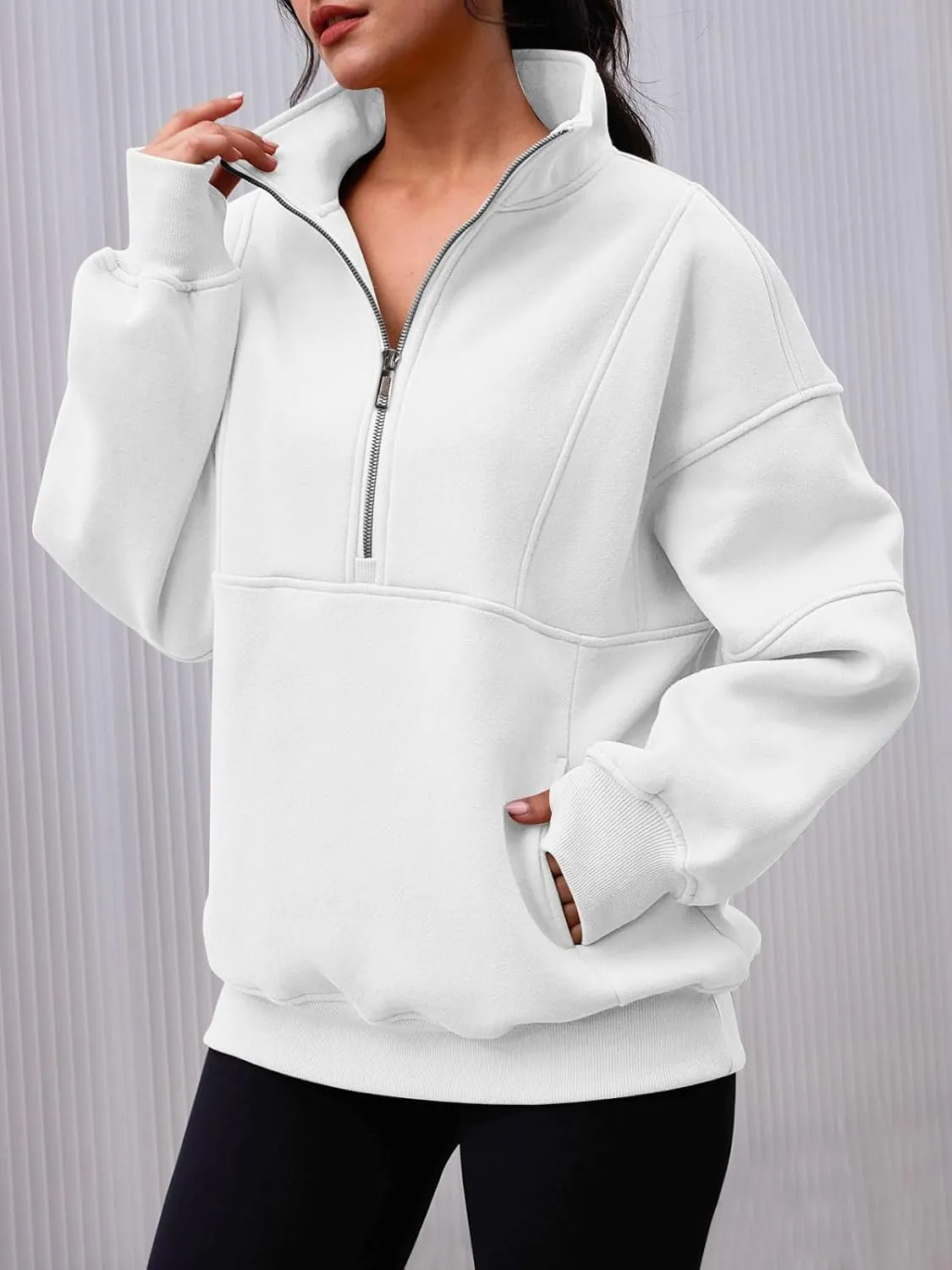AUTOMET Women's Half Zip Oversized Sweatshirts Fleece Pullover Long Hoodies Casual Mock Turtleneck Sweaters with Pockets