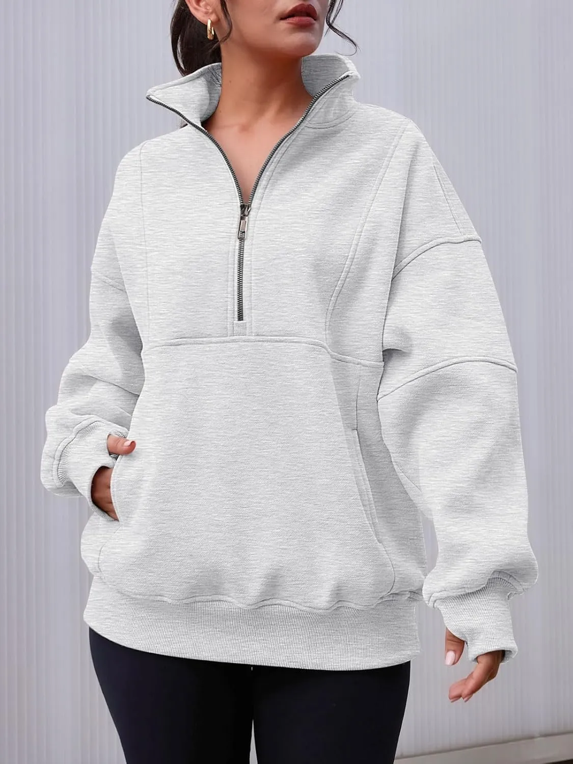 AUTOMET Women's Half Zip Oversized Sweatshirts Fleece Pullover Long Hoodies Casual Mock Turtleneck Sweaters with Pockets