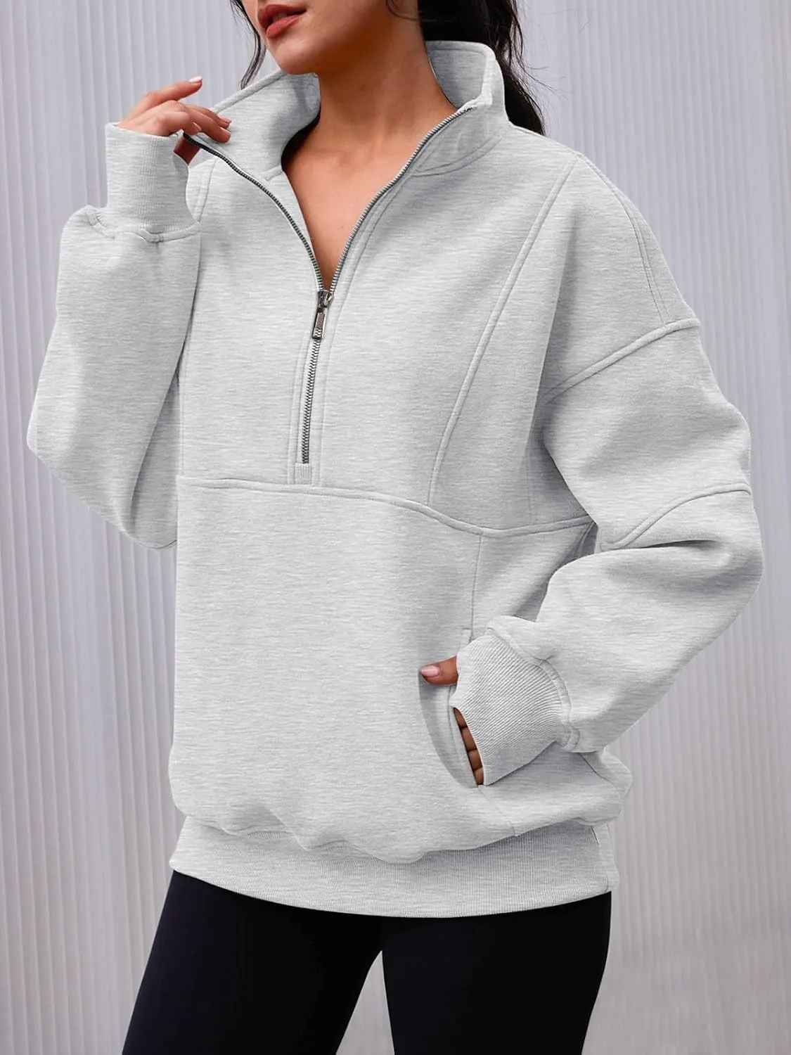 AUTOMET Women's Half Zip Oversized Sweatshirts Fleece Pullover Long Hoodies Casual Mock Turtleneck Sweaters with Pockets