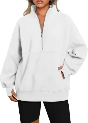 AUTOMET Women's Half Zip Oversized Sweatshirts Fleece Pullover Long Hoodies Casual Mock Turtleneck Sweaters with Pockets