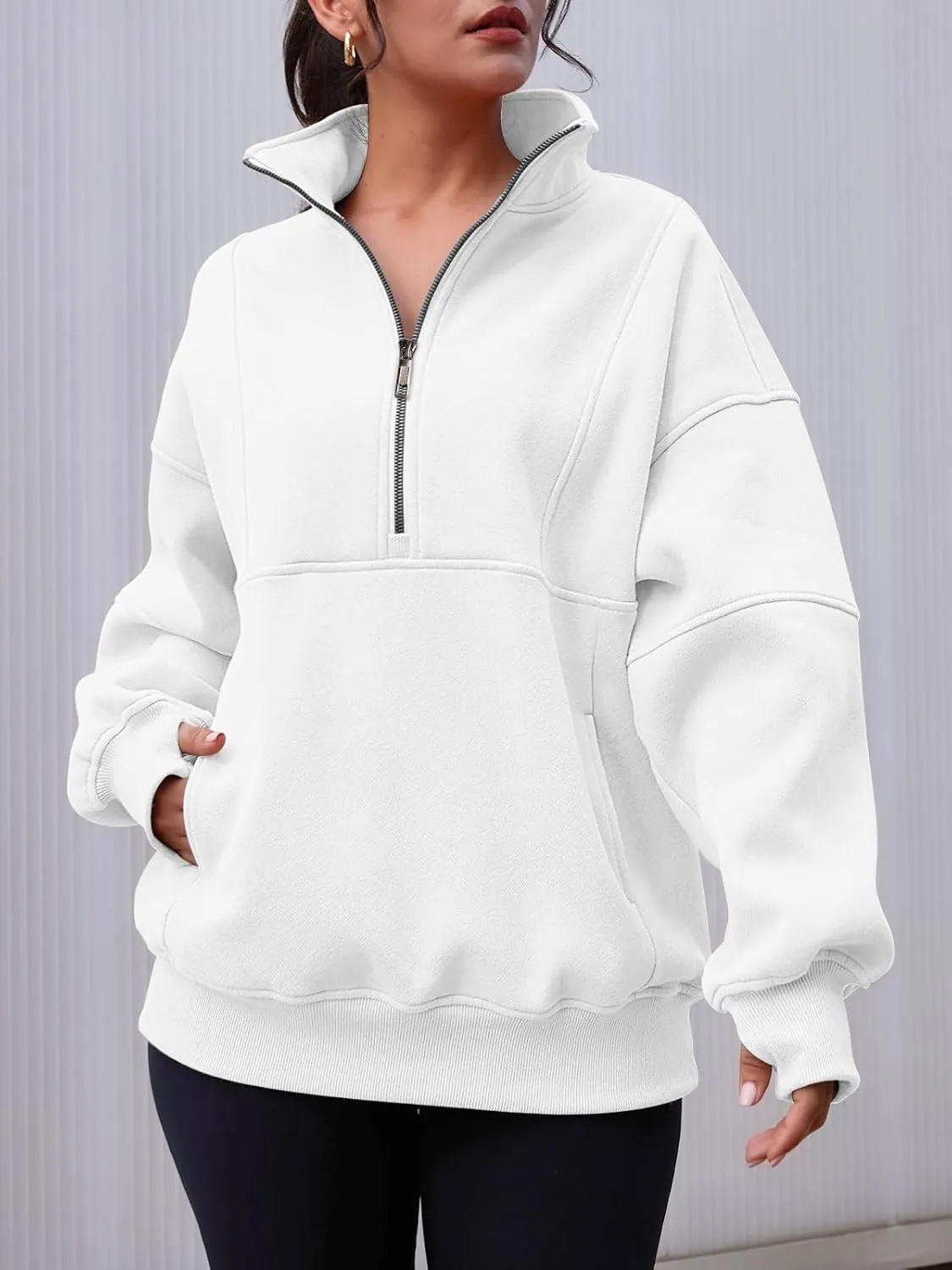 AUTOMET Women's Half Zip Oversized Sweatshirts Fleece Pullover Long Hoodies Casual Mock Turtleneck Sweaters with Pockets