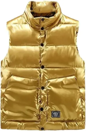 Autumn Winter Women's Vest Sleeveless Jackets Golden Cotton Padded Down Vest Loose Warm Waistcoat