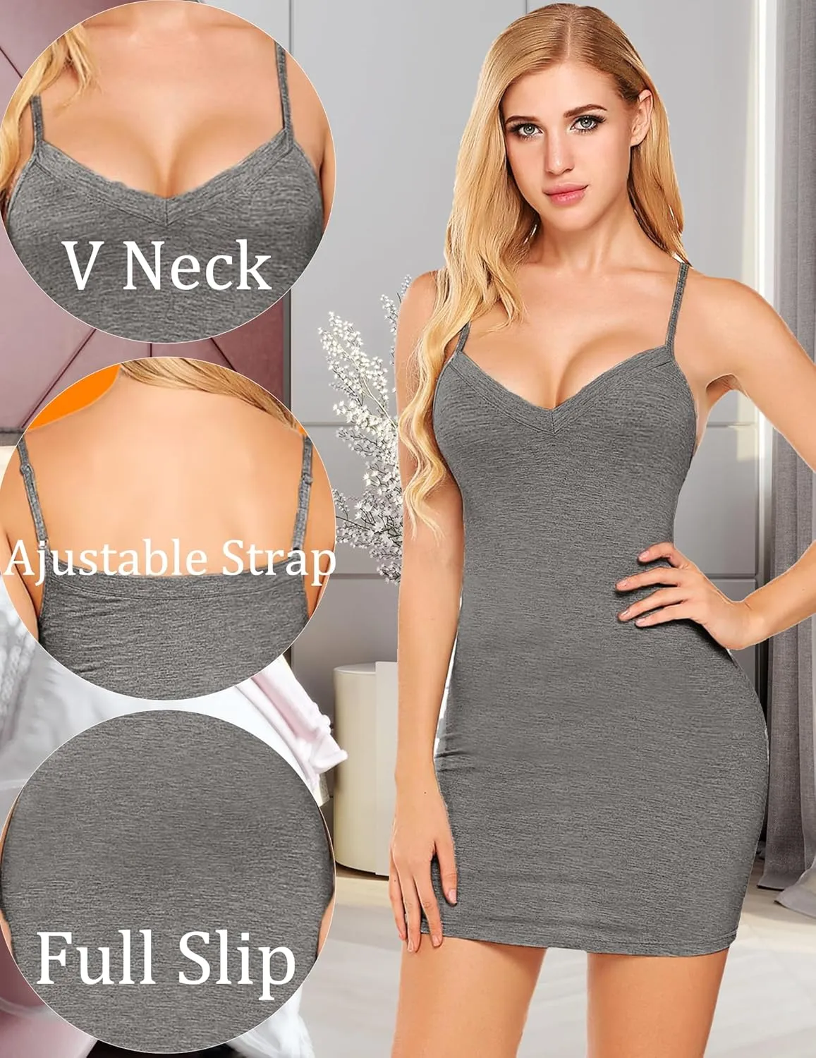 Avidlove Women's Full Slip Under Dress Adjustable Spaghetti Strap Camisole Mini Dress Knee Length Slips Nightwear