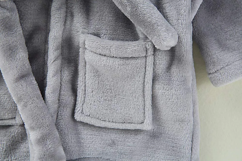 Baby Robe Baby Solid Bathrobe Cotton Plush Hooded Bath Robe Towel Robe Pajamas Dressing Gown for Wedding Spa Robes (Grey, 12-18 Months)