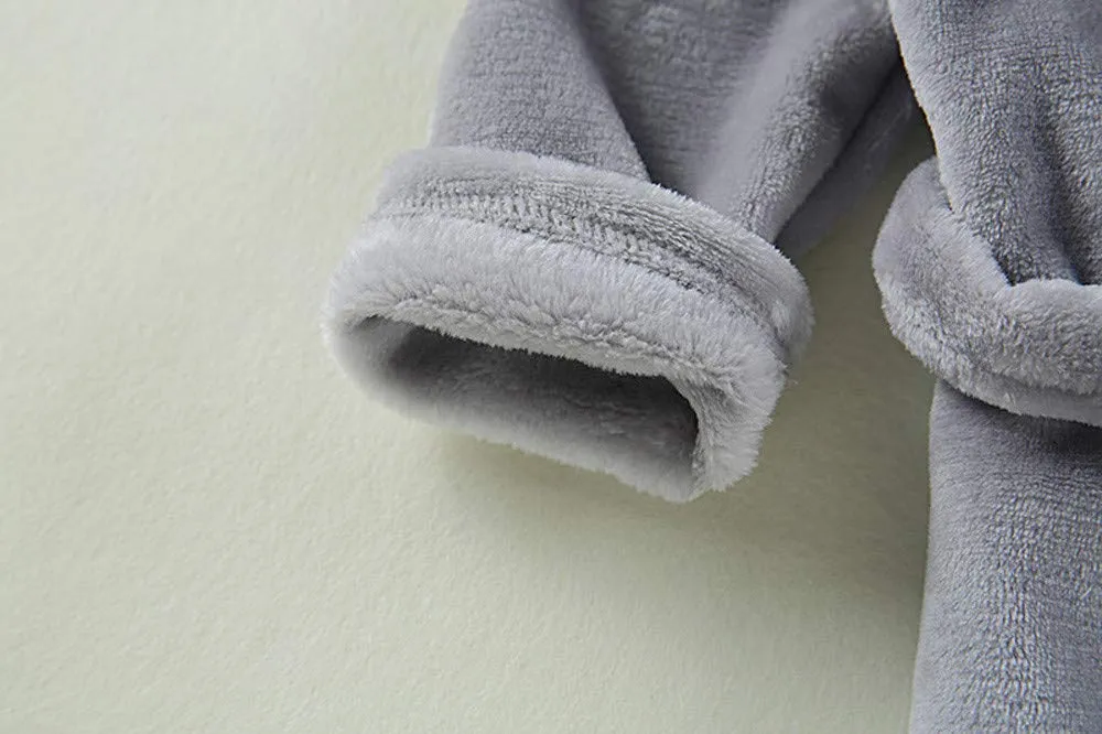Baby Robe Baby Solid Bathrobe Cotton Plush Hooded Bath Robe Towel Robe Pajamas Dressing Gown for Wedding Spa Robes (Grey, 12-18 Months)