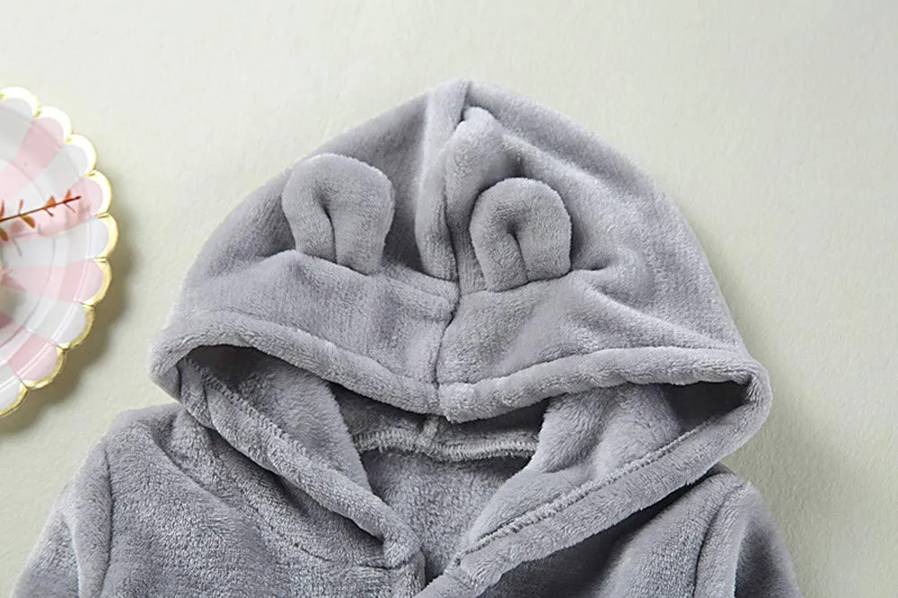 Baby Robe Baby Solid Bathrobe Cotton Plush Hooded Bath Robe Towel Robe Pajamas Dressing Gown for Wedding Spa Robes (Grey, 12-18 Months)