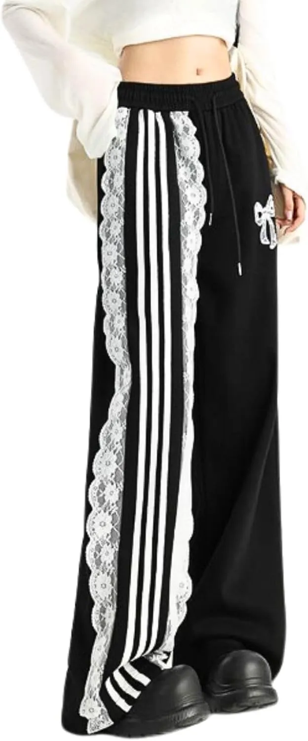 Baggy Sweatpants for Women Girls Bow Sweatpants Drawstring High Waisted Wide Leg Cute Pants Casual Clothing
