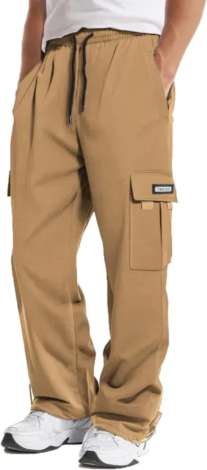 Baggy Sweatpants Men Casual Comfy Open Bottom Cargo Pants Outdoor Adjustable Bottom Joggers Multi Pockets Streetwear