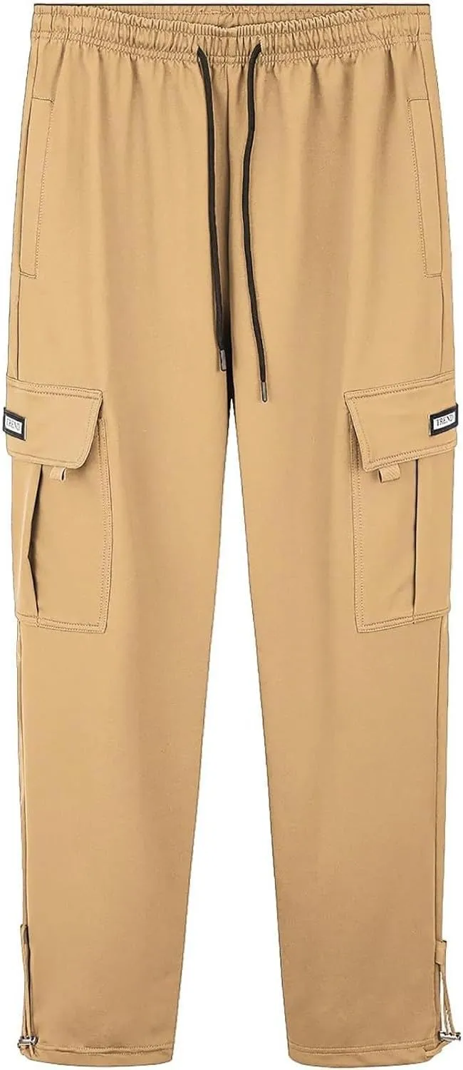 Baggy Sweatpants Men Casual Comfy Open Bottom Cargo Pants Outdoor Adjustable Bottom Joggers Multi Pockets Streetwear