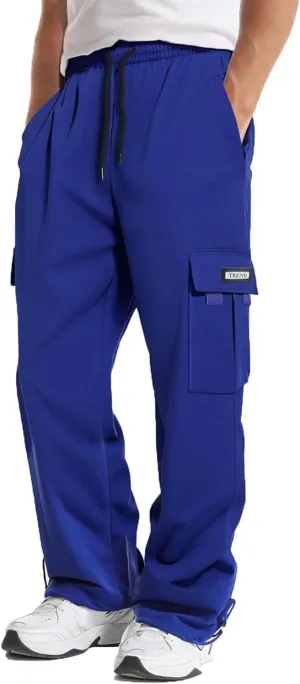 Baggy Sweatpants Men Casual Comfy Open Bottom Cargo Pants Outdoor Adjustable Bottom Joggers Multi Pockets Streetwear