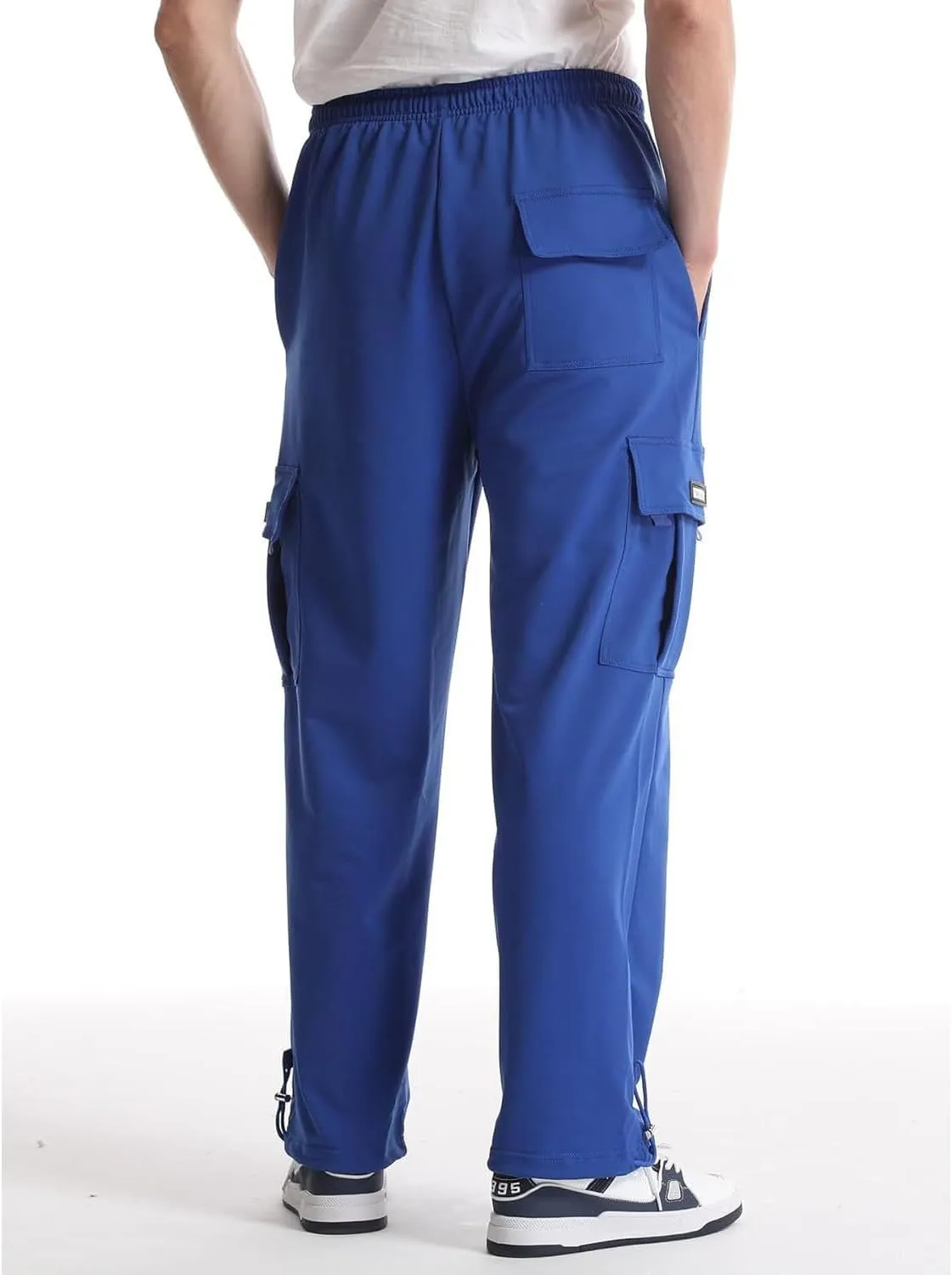 Baggy Sweatpants Men Casual Comfy Open Bottom Cargo Pants Outdoor Adjustable Bottom Joggers Multi Pockets Streetwear