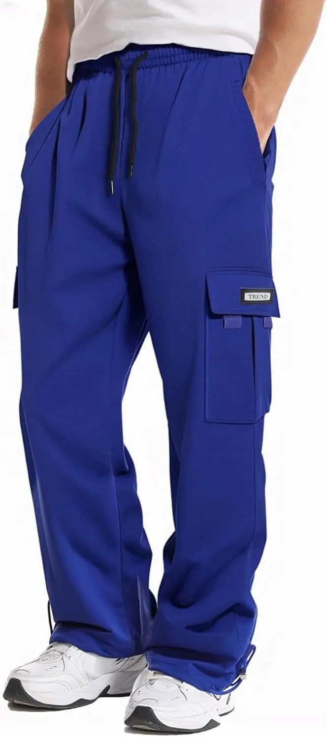 Baggy Sweatpants Men Casual Comfy Open Bottom Cargo Pants Outdoor Adjustable Bottom Joggers Multi Pockets Streetwear