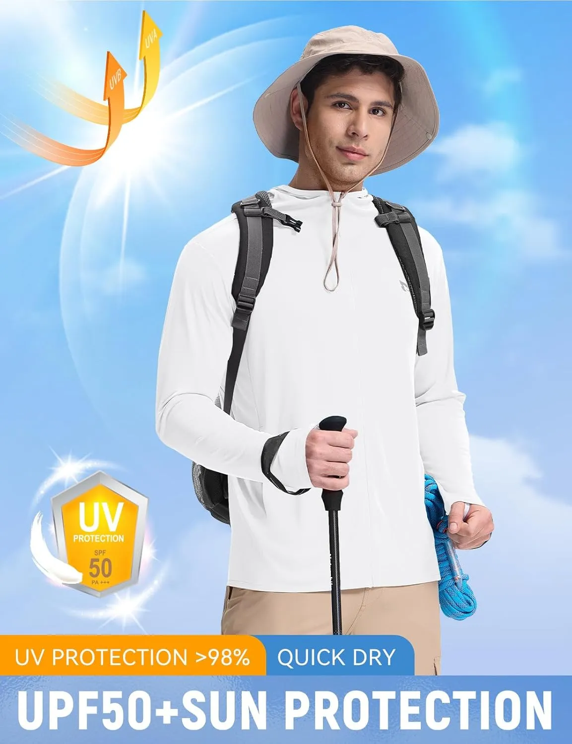 baleaf Men's UPF 50  Sun Protection Hoodie Full Zip Jacket Lightweight Long Sleeve Cooling Shirts Pockets Hiking Fishing