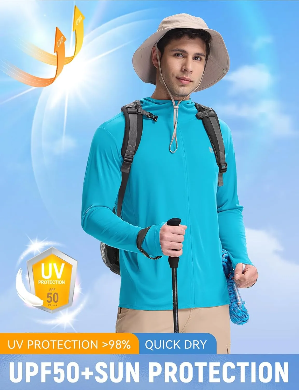 baleaf Men's UPF 50  Sun Protection Hoodie Full Zip Jacket Lightweight Long Sleeve Cooling Shirts Pockets Hiking Fishing