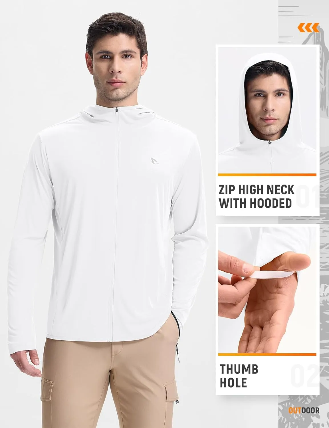 baleaf Men's UPF 50  Sun Protection Hoodie Full Zip Jacket Lightweight Long Sleeve Cooling Shirts Pockets Hiking Fishing