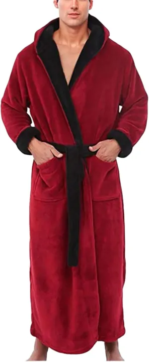 Bath Robe Mens Bathrobes Plush Robes Long Fuzzy Fleece Robe Big and Tall Winter Soft Terry Cloth Bathrobe Warm Robes
