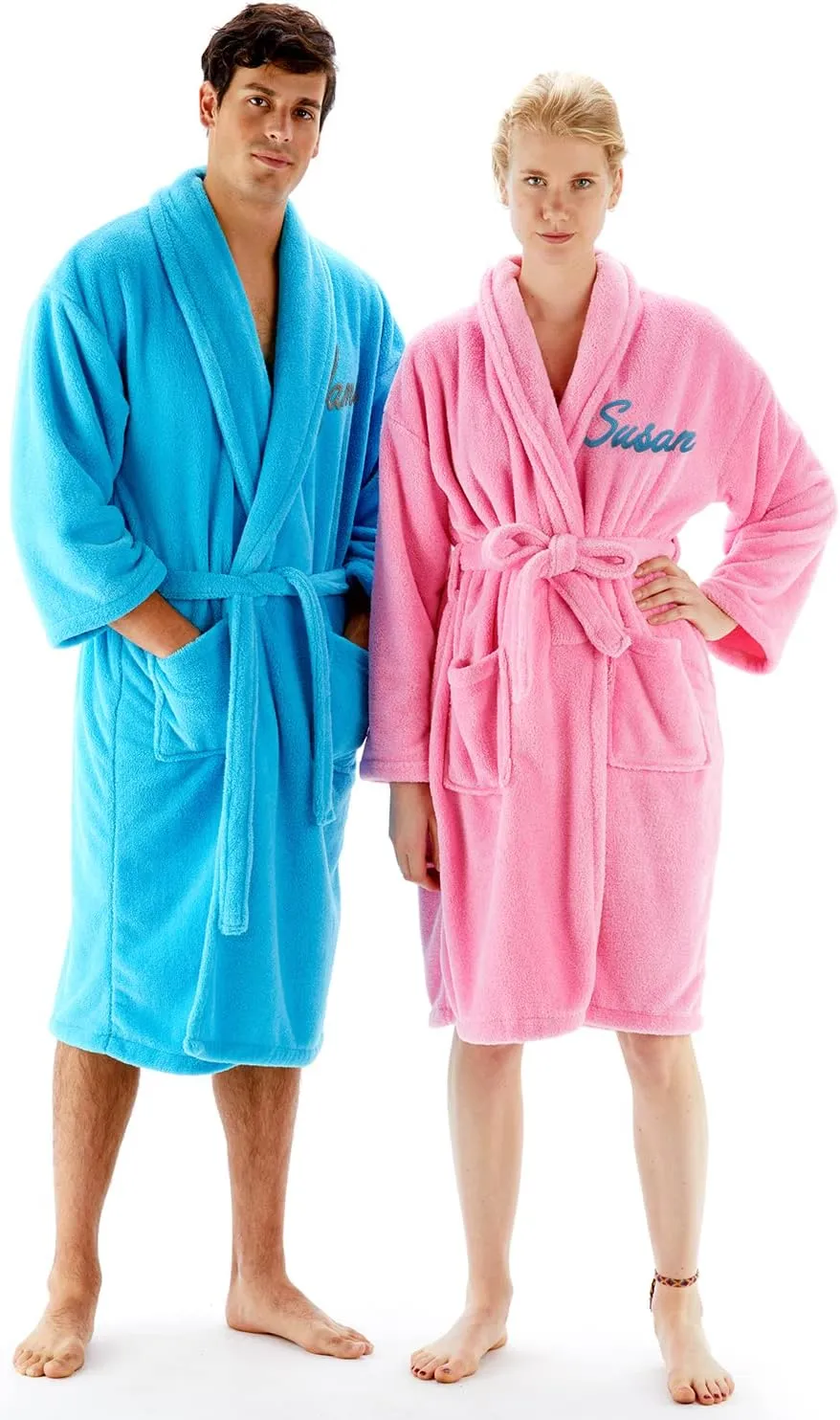 BC BARE COTTON Personalized Robe - Microfiber Plush Fleece Shawl Bathrobe