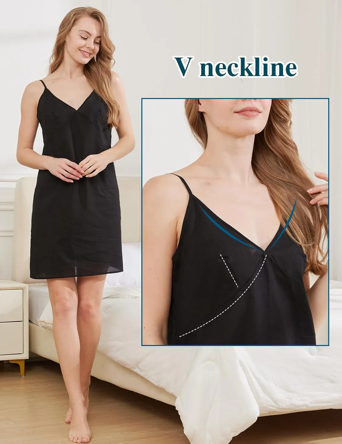BEAUTELICATE Women 100% Dress Slip Cotton Slip Under Dress Above Knee Full Slip Adjustable Straps Nightgown