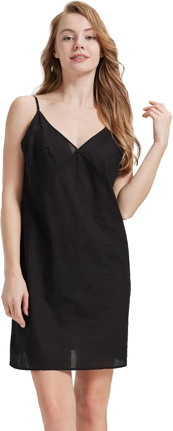 BEAUTELICATE Women 100% Dress Slip Cotton Slip Under Dress Above Knee Full Slip Adjustable Straps Nightgown