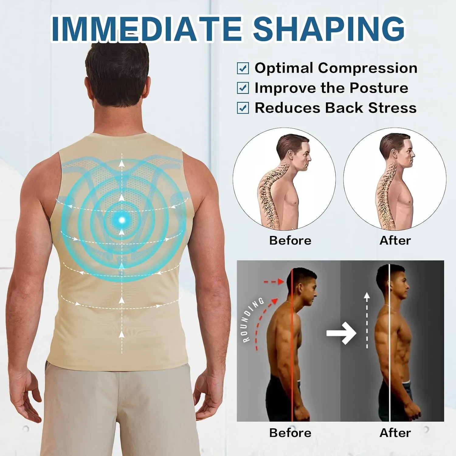 Beotyshow Ionic Shaping Sleeveless Shirt Gynecomastia Compression Shirts Slimming Body Shaper Vest Shapewear Tank Top for Men