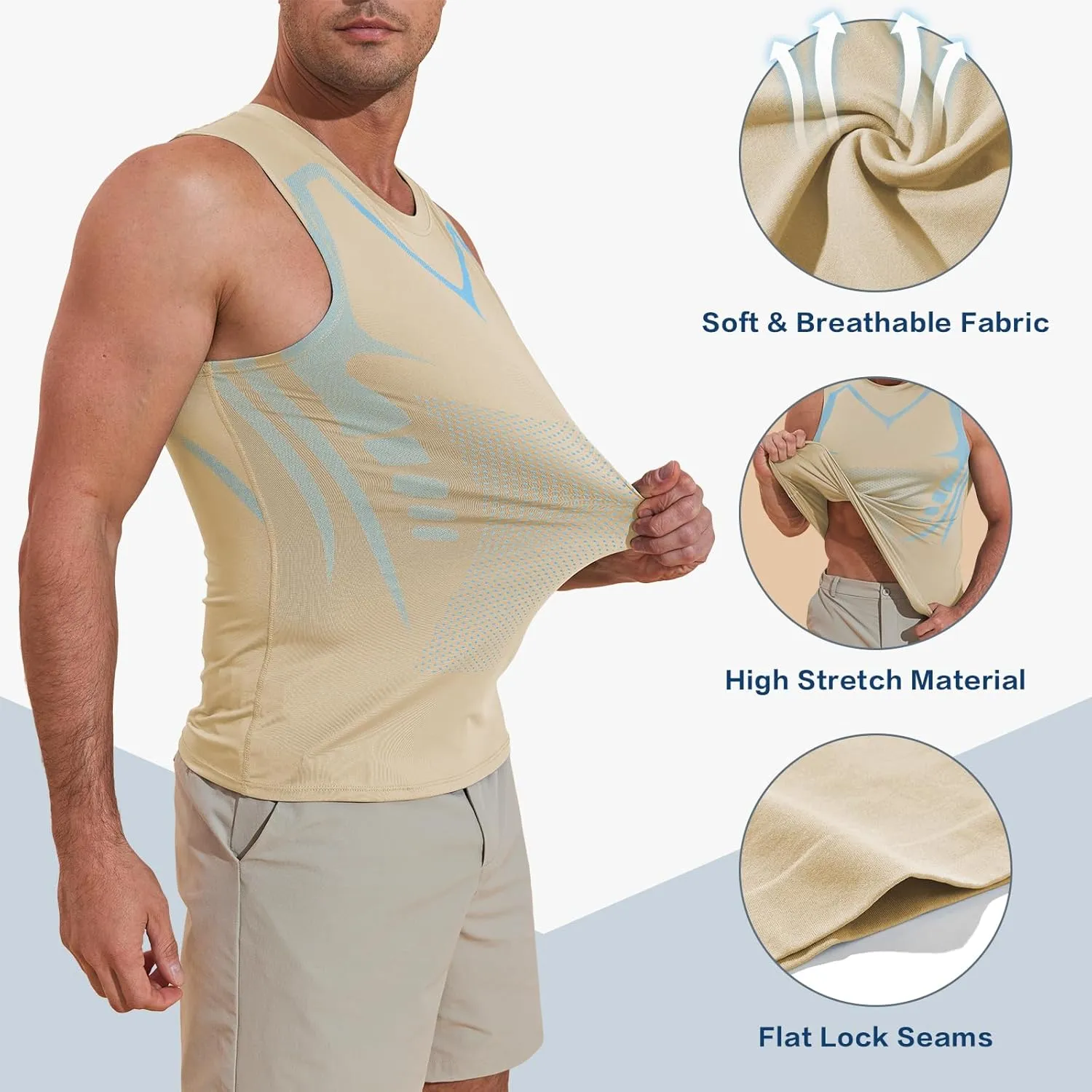 Beotyshow Ionic Shaping Sleeveless Shirt Gynecomastia Compression Shirts Slimming Body Shaper Vest Shapewear Tank Top for Men