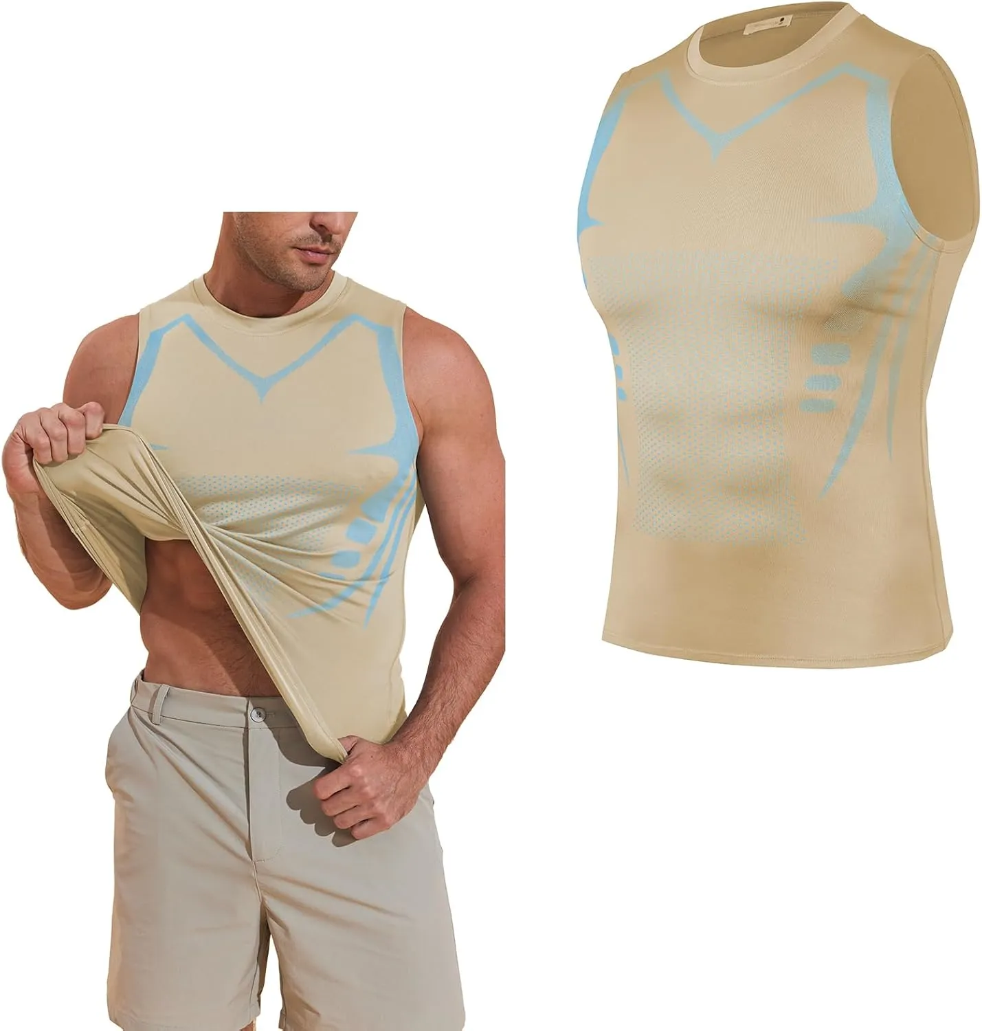 Beotyshow Ionic Shaping Sleeveless Shirt Gynecomastia Compression Shirts Slimming Body Shaper Vest Shapewear Tank Top for Men