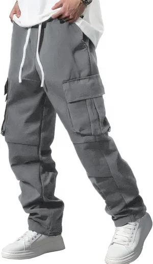Big and Tall Cargo Pants for Men with Multi Pockets Relaxed Fit Straight Leg Sweatpants Stretch Lightweight Streetwear Pants