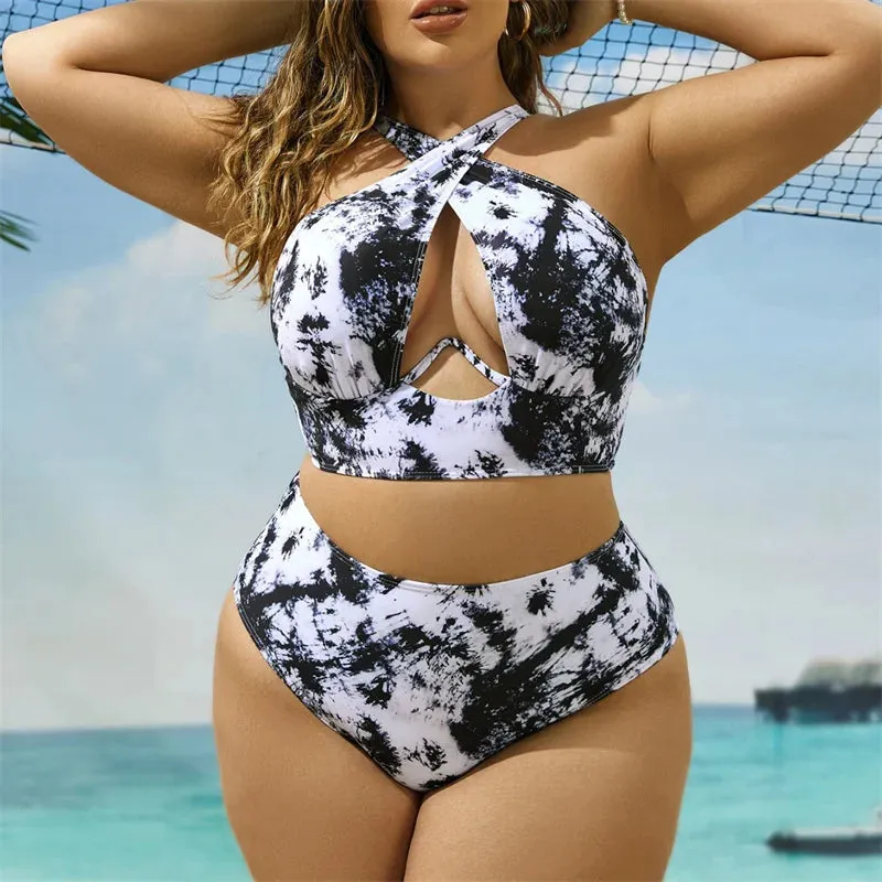 Big Size Women's Bikinis Trend 2025 Halter Two Piece Female Bikinis Sets Bandage Sexy Swimsuit Solid High Waist Swimwear