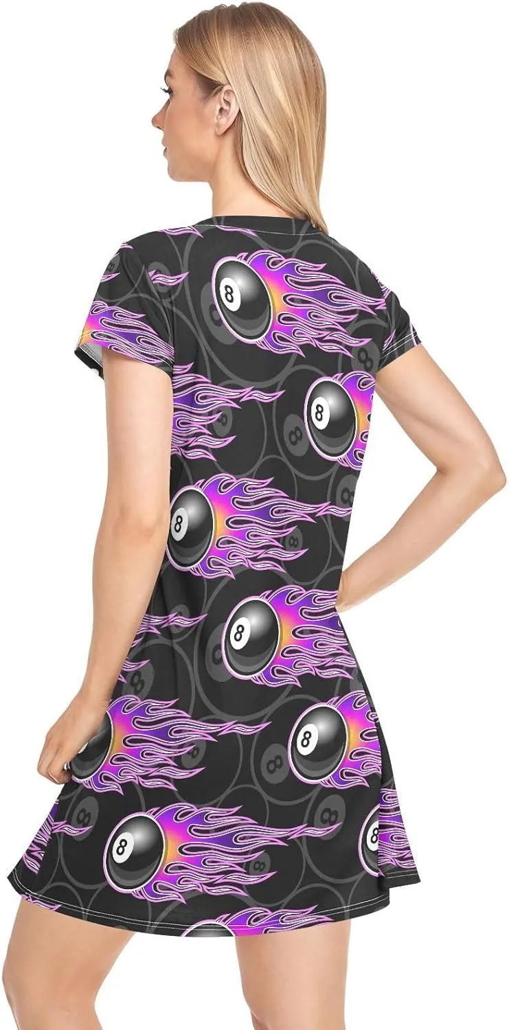 Billiards 8 Ball Nightgowns for Women Short Sleeve Sleepshirt Dress Casual Print Sleepdress Sleepwear Pajama Dress