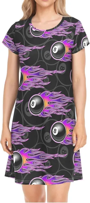 Billiards 8 Ball Nightgowns for Women Short Sleeve Sleepshirt Dress Casual Print Sleepdress Sleepwear Pajama Dress