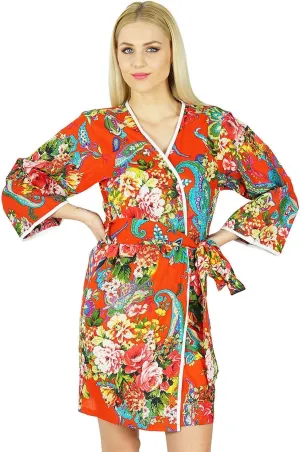 Bimba Women Bridesmaid Robe Floral Short Cotton Getting Ready Robes Red