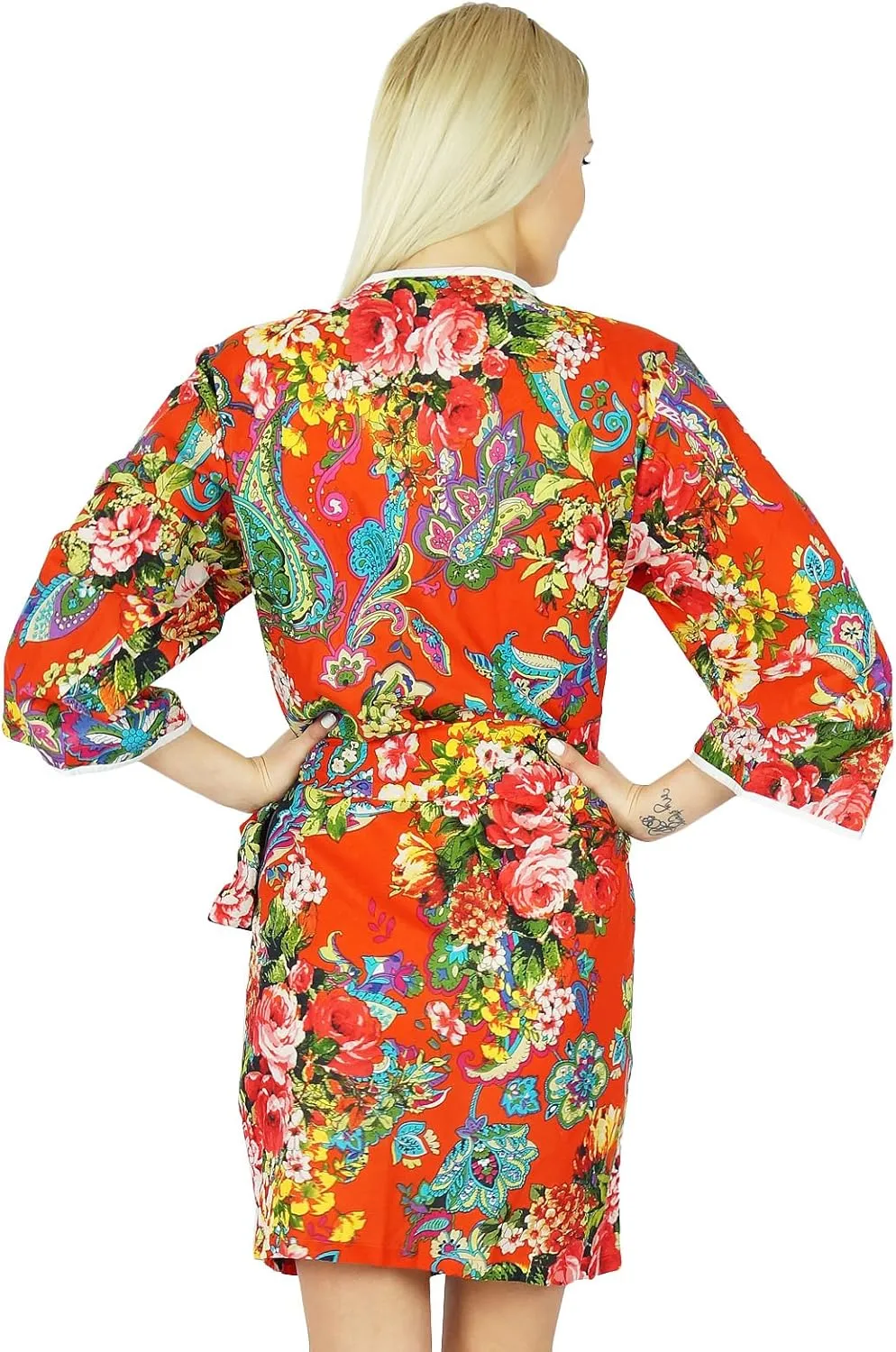 Bimba Women Bridesmaid Robe Floral Short Cotton Getting Ready Robes Red