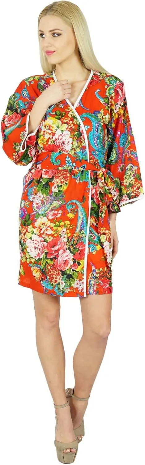 Bimba Women Bridesmaid Robe Floral Short Cotton Getting Ready Robes Red