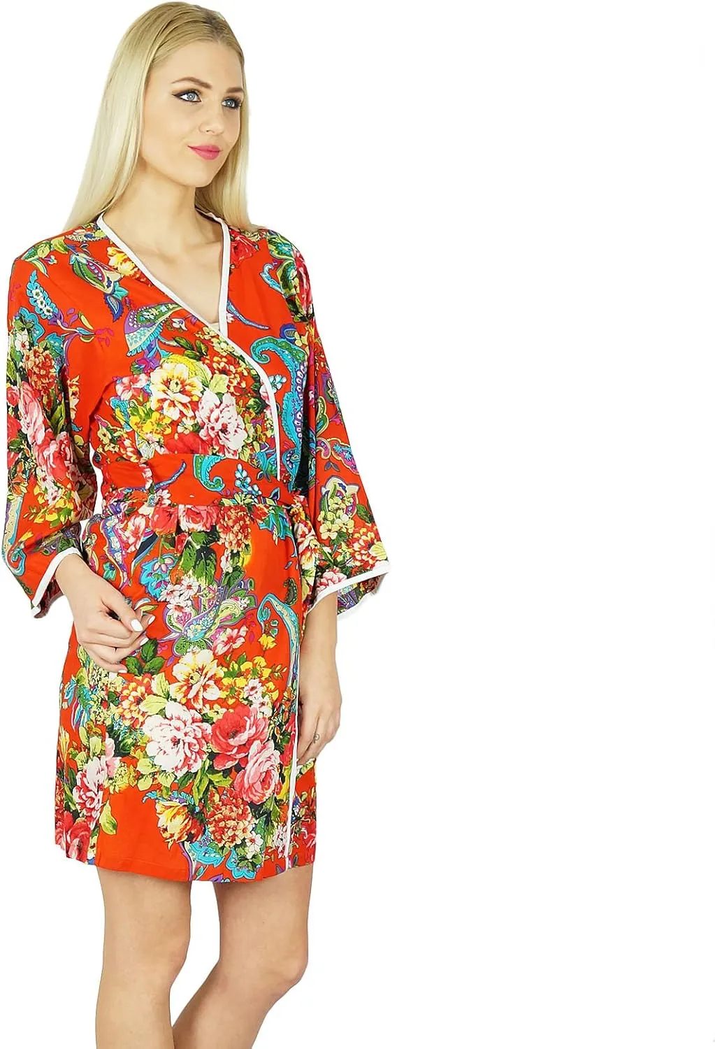 Bimba Women Bridesmaid Robe Floral Short Cotton Getting Ready Robes Red