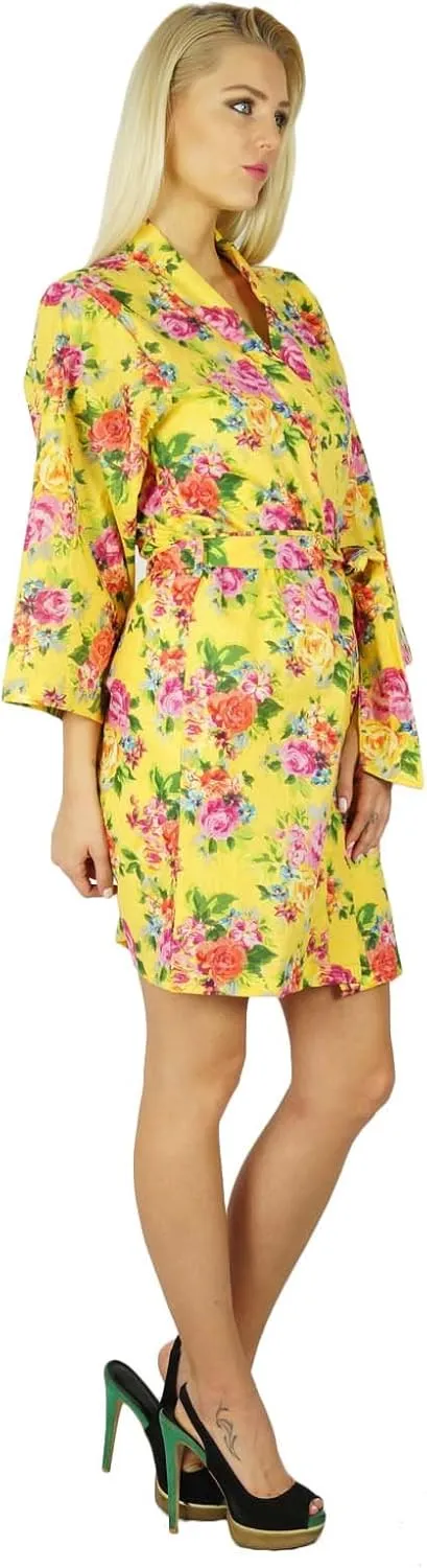 Bimba Women Cotton Printed White Floral Robe Bridal Bridesmaid Getting Ready Coverups