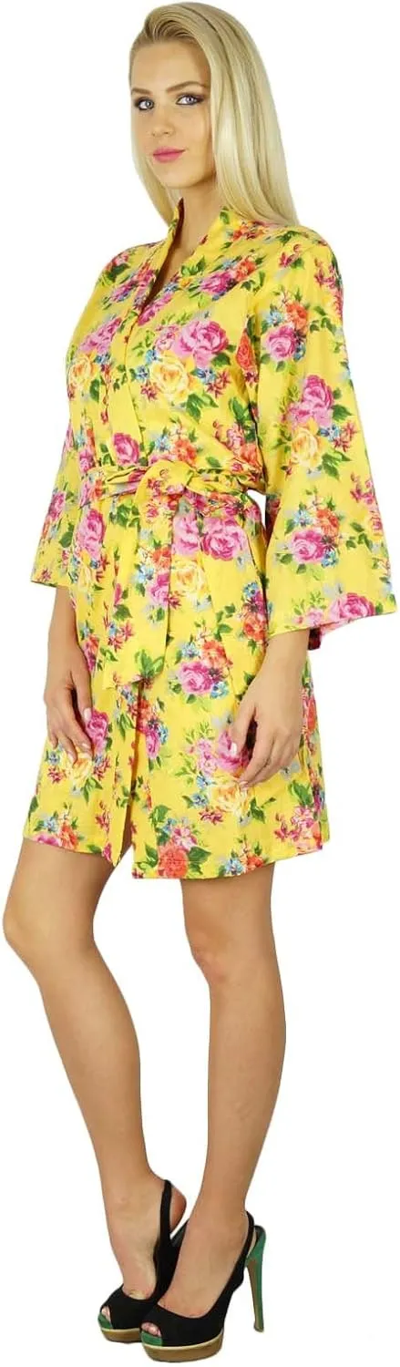 Bimba Women Cotton Printed White Floral Robe Bridal Bridesmaid Getting Ready Coverups