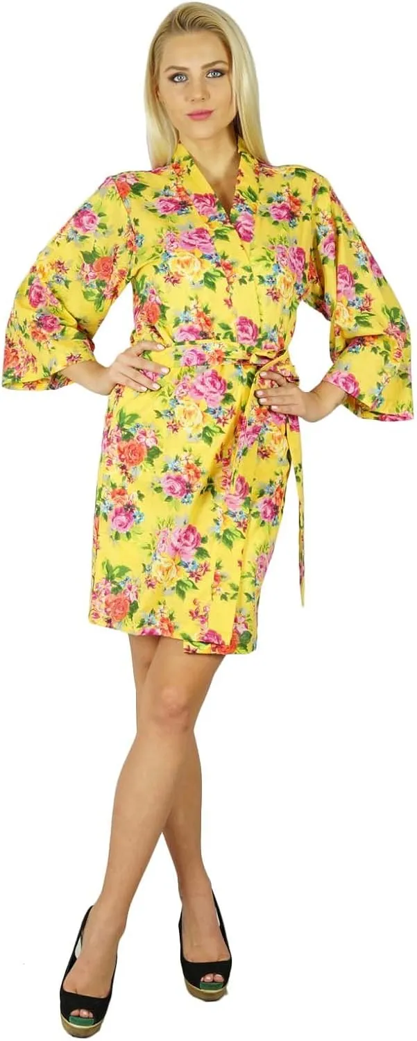 Bimba Women Cotton Printed White Floral Robe Bridal Bridesmaid Getting Ready Coverups