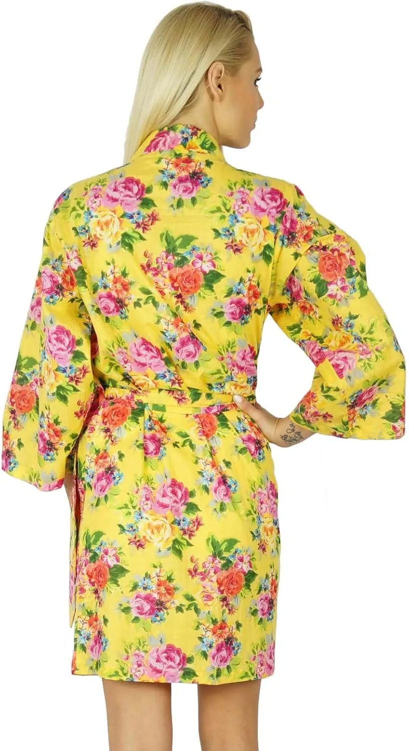 Bimba Women Cotton Printed White Floral Robe Bridal Bridesmaid Getting Ready Coverups