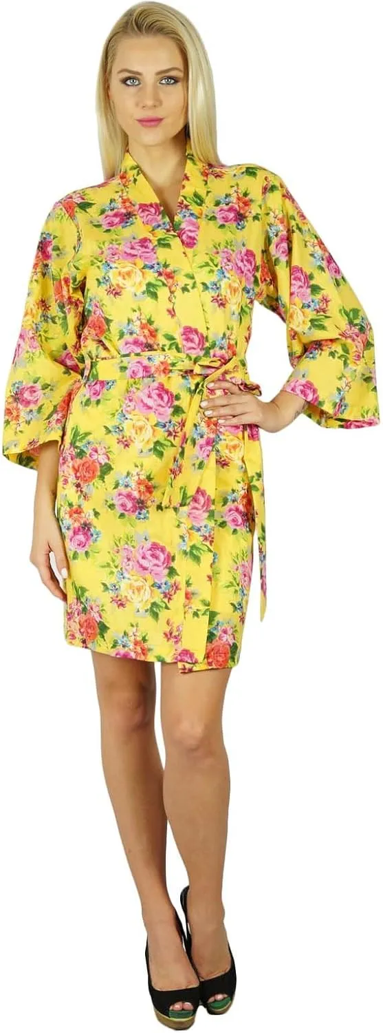 Bimba Women Cotton Printed White Floral Robe Bridal Bridesmaid Getting Ready Coverups
