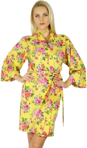 Bimba Women Cotton Printed White Floral Robe Bridal Bridesmaid Getting Ready Coverups