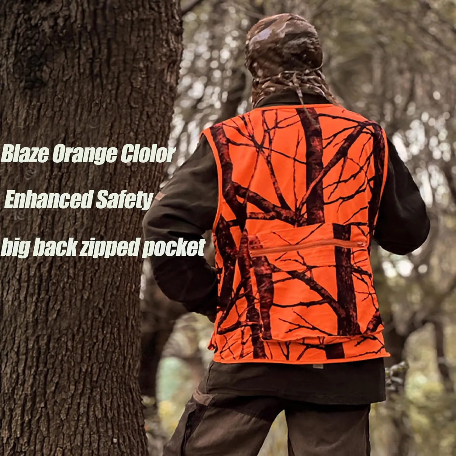 Blaze Orange Hunting Vest with Pockets for Men fishing Camping Outerwear