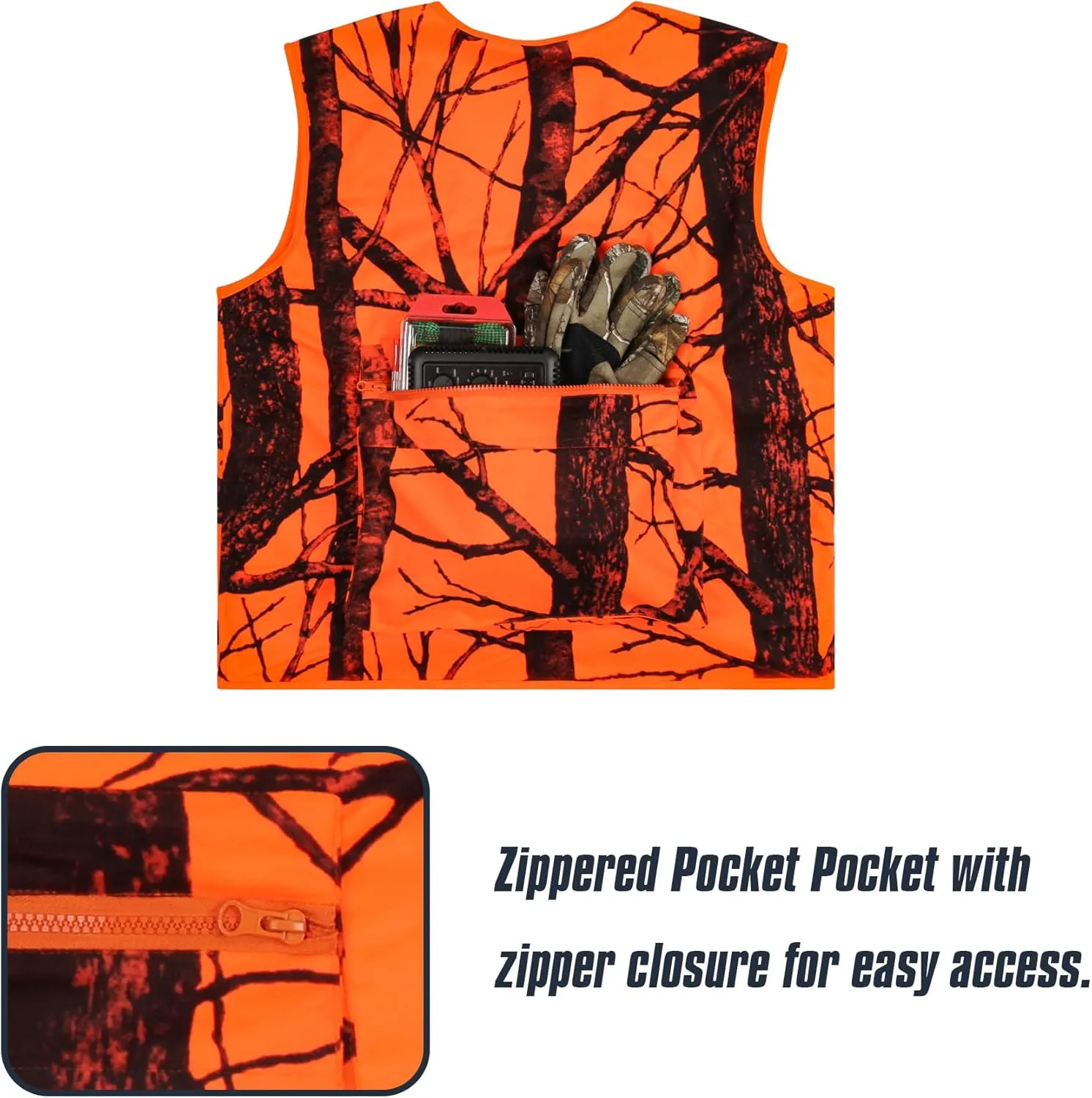 Blaze Orange Hunting Vest with Pockets for Men fishing Camping Outerwear